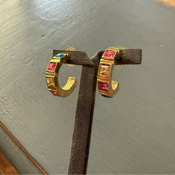 Swarovski Gold Tone Crystal Hoop Earrings - Picture 8 of 12